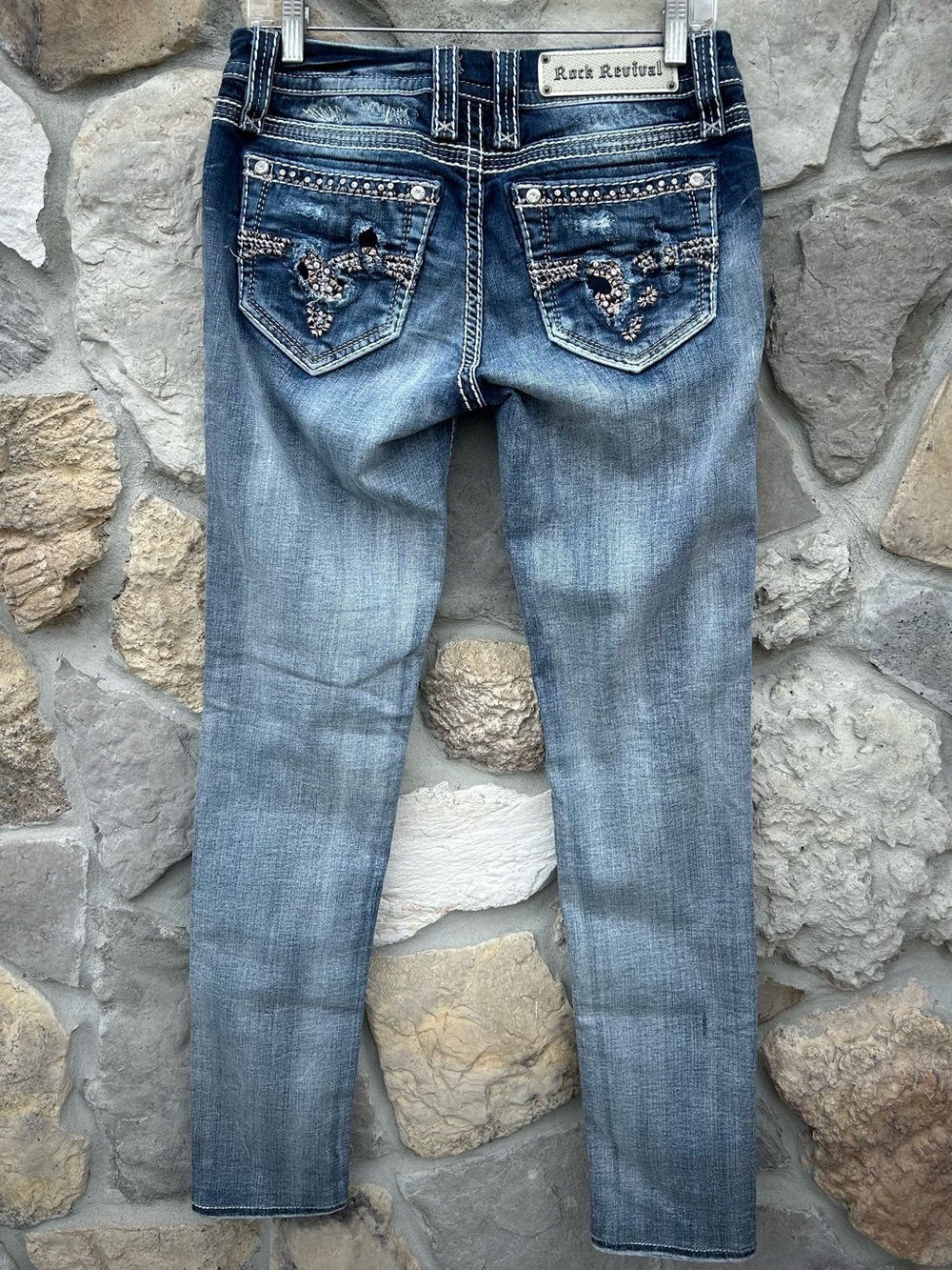 Rock Revival Jeans Size 28 Skinny Low Rise Y2K Style Distressed Grunge Alt Biker